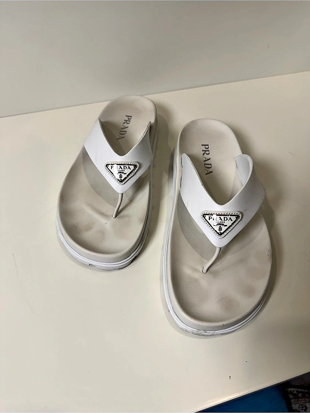 Prada Rubber Thong Sandals White Platform